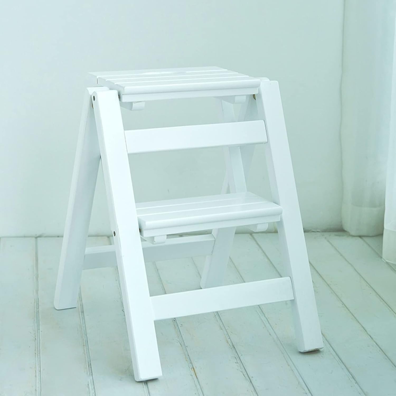 Foldable Wooden Step Stool 2 Steps Ladder Chair Antislip Stairs Folding Shelf Multifunction Shoe Bench Flower(A)