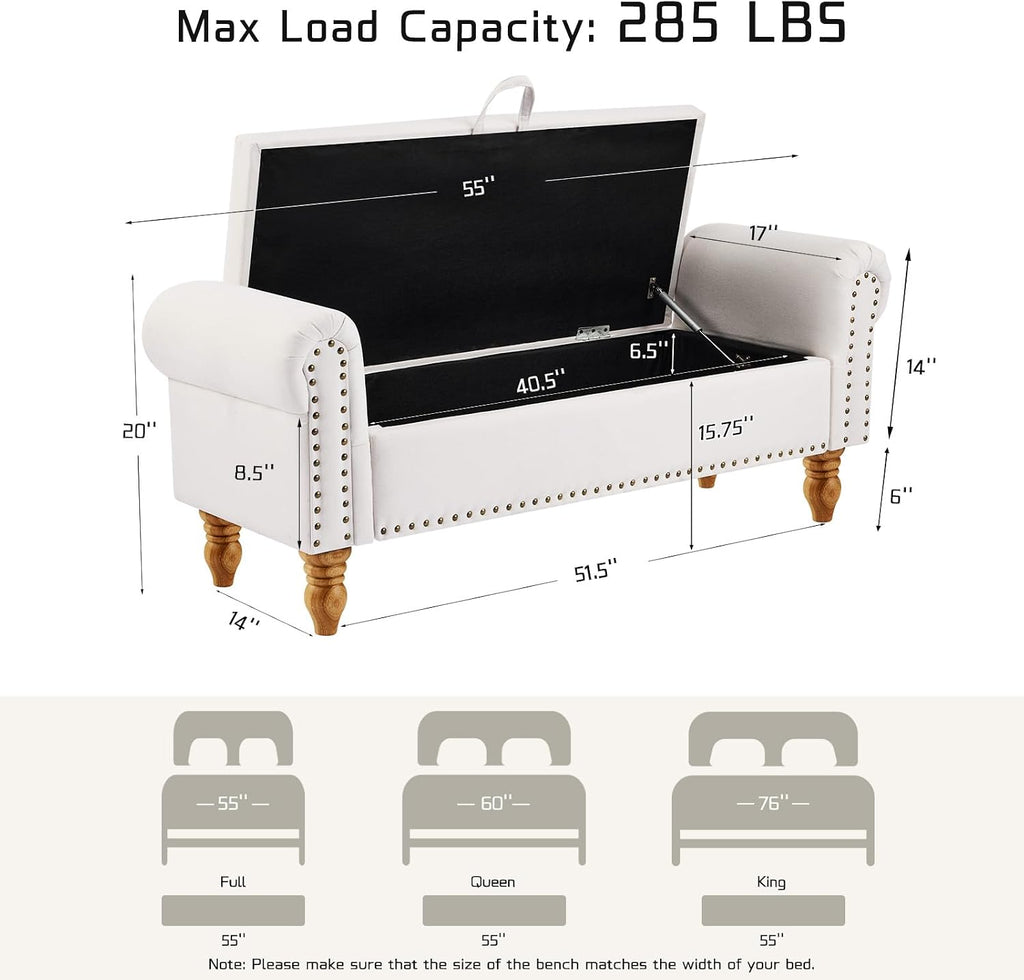 55" Bench for End of Bed Storage Benches, Queen End of Bed Bench Corduroy Upholstered Storage Ottoman Window Bench with Storage, for Bedroom, Entryway, Closet, Dark Grey
