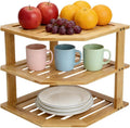 AKAZA 3-Tier Corner Shelf Counter and Cabinet Organizer - Steel Metal Wire - Rust Resistant (Bamboo)