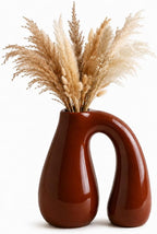 Brown Ceramic Vase for Pampas, Boho Shelf & Table Decor | Holds Dried Stems and Faux Florals - Sculptural Accent for Mantel, Console and Entryway