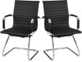 POWERSTONE Office Reception Guest Chair Set of 2 - Office Conference Desk Chair with No Wheels, Ergonomic Mid Back PU Leather Metal Base with Arms for Home Conference Meeting Waiting Room Lobby