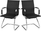 POWERSTONE Office Reception Guest Chair Set of 2 - Office Conference Desk Chair with No Wheels, Ergonomic Mid Back PU Leather Metal Base with Arms for Home Conference Meeting Waiting Room Lobby