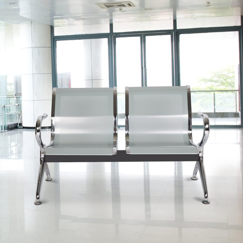 ide·o Airport Business Reception Hospital Chairs - Waiting Room Chair with Mesh Arms Reception Guest Chair for Salon Business Office Airport Hospital Bank Conference Room (2-Seat, Sliver-Mesh)