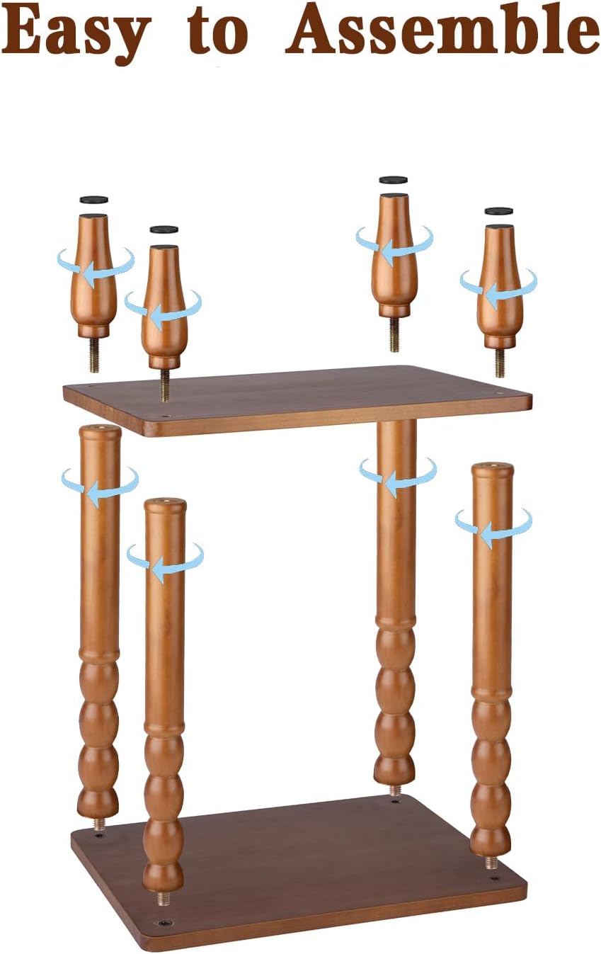 Solid Wood End Table with Storage Shelf, 2-Tier Small Side Table with Vintage Spindle Legs, Narrow Nightstand for Living Room, Bedroom & Small Spaces, Easy Assembly (Brown)