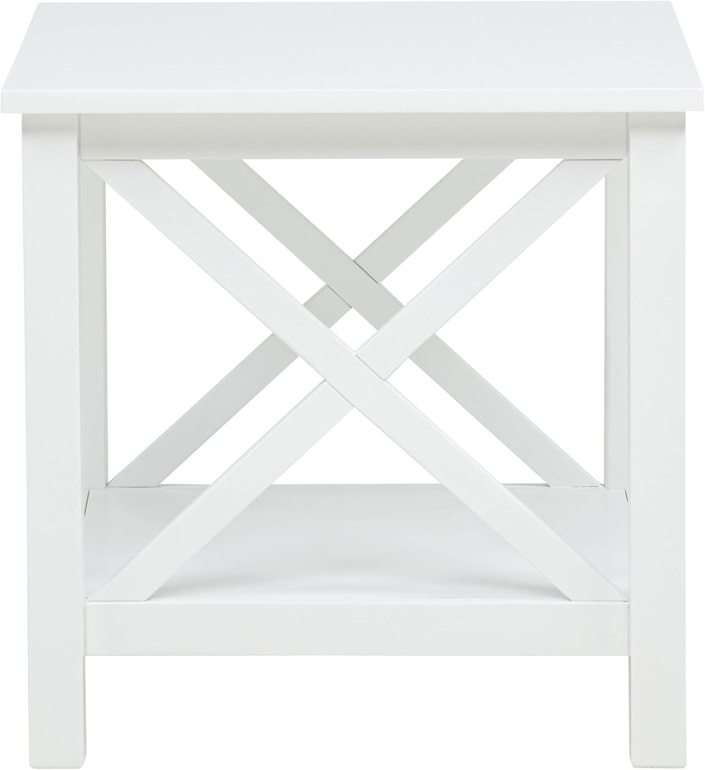 Coaster Home Furnishings - Skyview - Wood - Square End Table with Open Shelf, X-Frame Base and Coastal Style - Living Room - 20-Inch - White - 722087