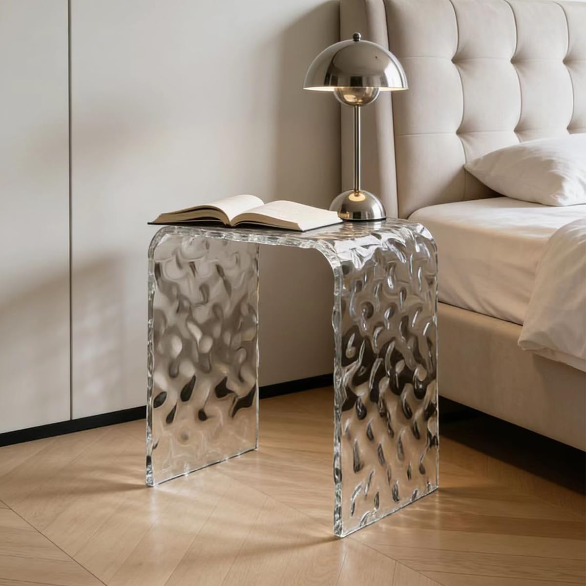 Acrylic End Table – 18" H Modern Side Table, Nightstand for Bedroom, Compact Sofa Table for Living Room, Heavy-Duty Accent Furniture with 200 lbs Capacity (Water Ripple)