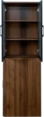 Ultra-Slim 70.87" H Display Storage Cabinet w/ 4-Tier Pull-Out Multi-Functional Shelves & 2 Glass Doors – Modern Wooden Kitchen Pantry Cabinet for Living/Dining/Kitchen – Space-Saving Design (Walnut)