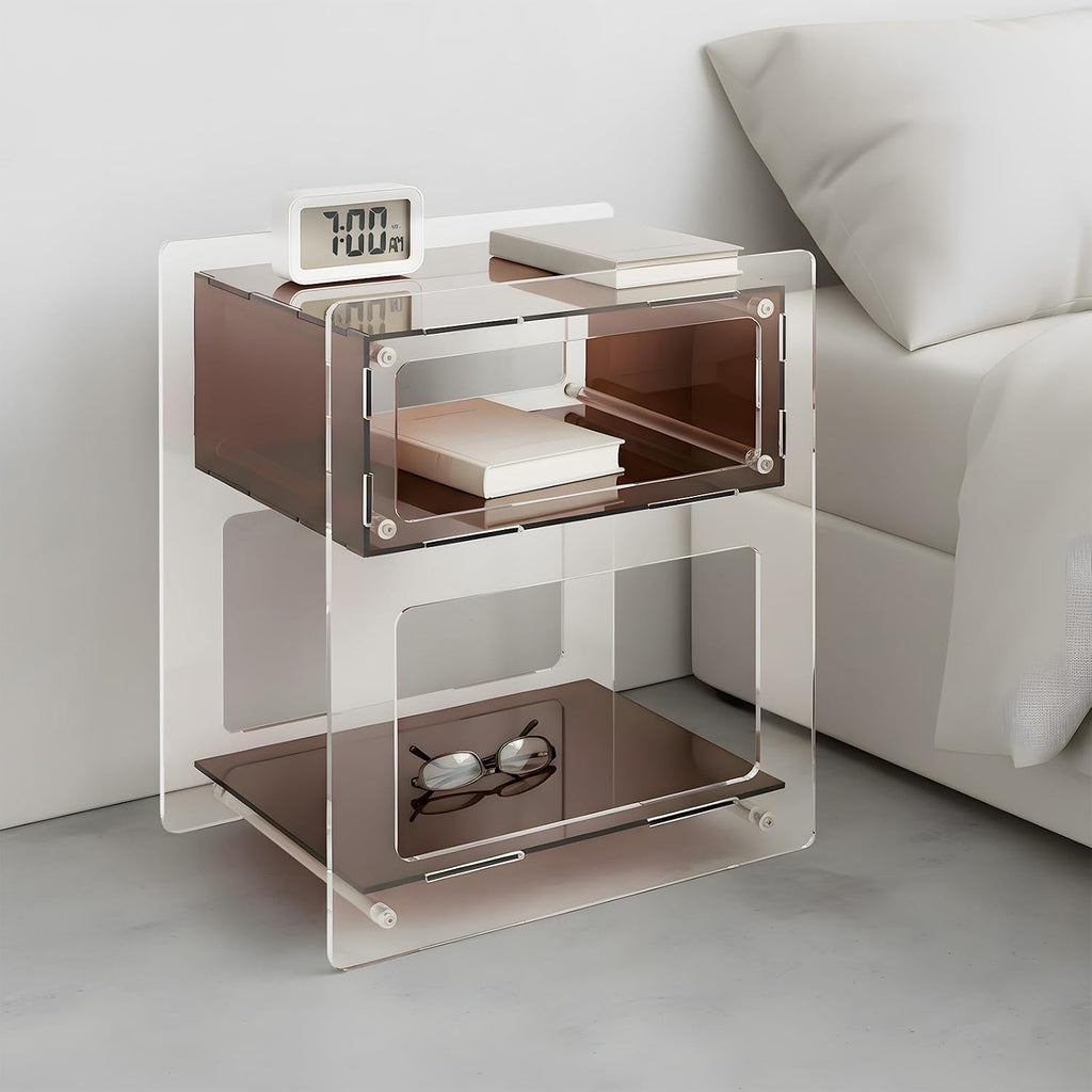 Acrylic Side Table, Acrylic Nightstand for Bedroom, Side Table for Living Room, Night Stand, 44.09 Lbs Load-Bearing Capacity Coffee Table for Living Rooms, Bedrooms, Offices