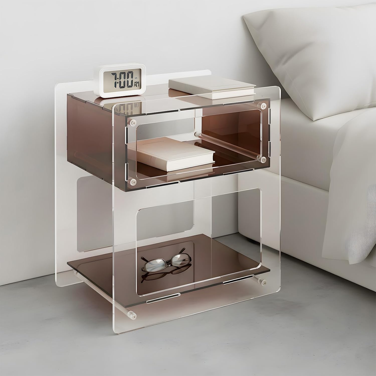 Acrylic Side Table, Acrylic Nightstand for Bedroom, Side Table for Living Room, Night Stand, 44.09 Lbs Load-Bearing Capacity Coffee Table for Living Rooms, Bedrooms, Offices