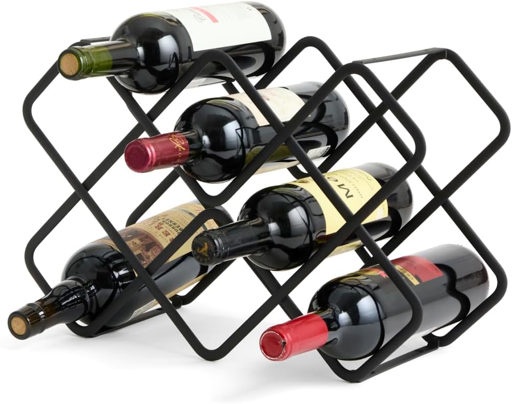 Metal Wine Rack – Matte Black Carbon Steel, 10-Bottle Countertop & Hangable Wine Holder, Modern Geometric Design, Rustproof, Under-Cabinet Display, No Assembly Needed for Countertop Use