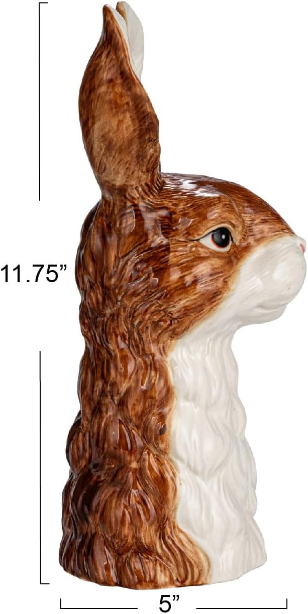 Creative Co-Op Hand-Painted Decorative Stoneware Rabbit Vase, Brown and White
