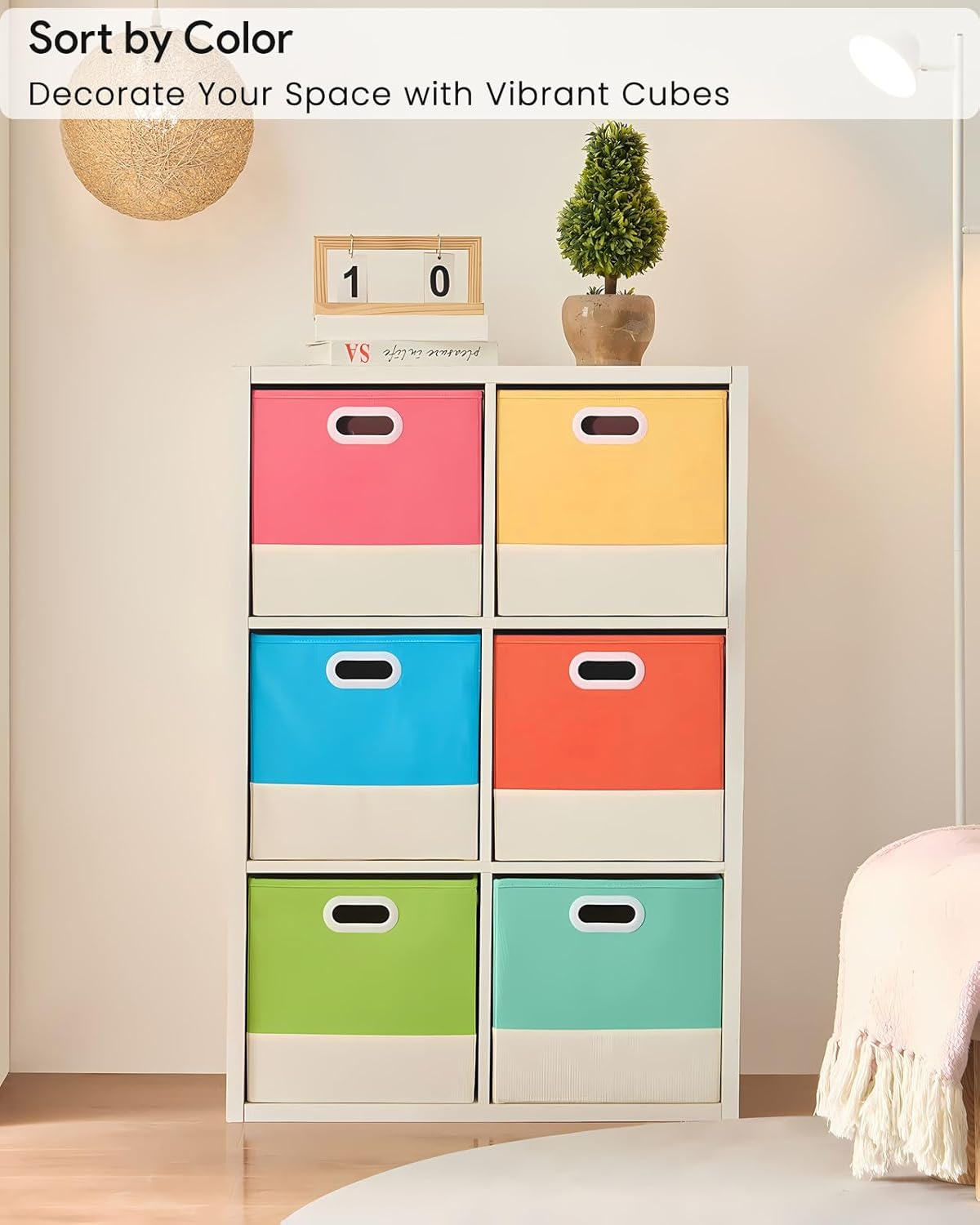 Cube Storage Bins | Storage Baskets with Dual Handles | Ultra-Fine Fabric Organizer for Shelf, Wadrobe | 10x10x10 Cube Insert Drawer | 6 Pack, Macaron & Cream White, 9.5x9.5x9.8 In