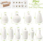 10pc Ceramic Bud Vases Set - 2-3 Inch White Small Vases Collection for Flowers | Boho & Modern Ceramic Vase Set for Table Décor, Wedding, Cute Vase Home Decor