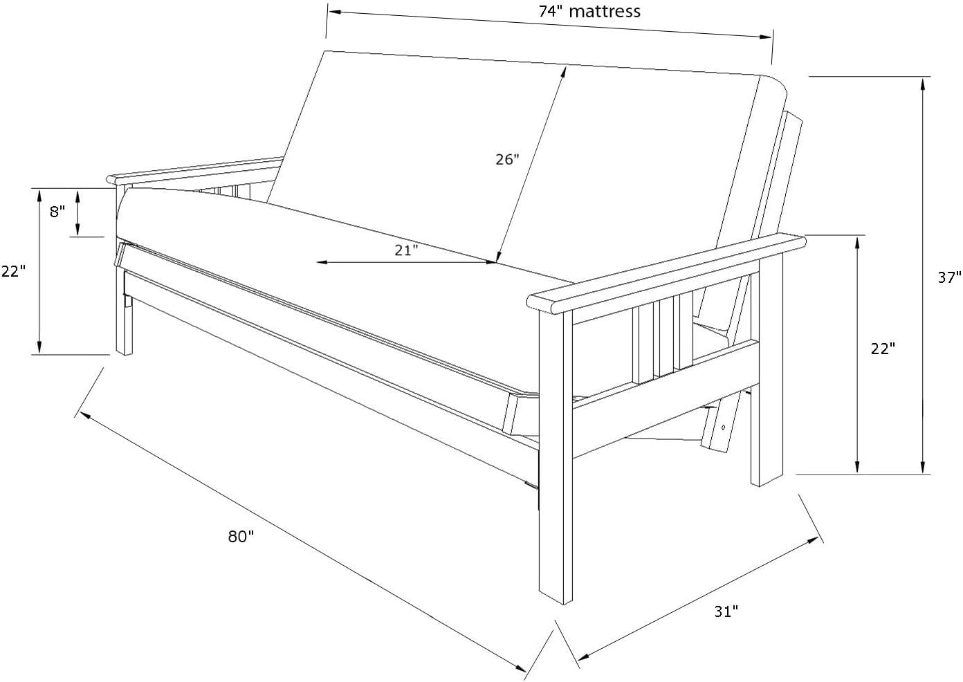 HomeStock Futon Frame Set with Mattress - Converts to Bed - Hardwood Sofa for Living Rooms Linen Charcoal/Barbados