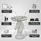 Horse Head Accent Table, Animal Statue End Table for Living Room, Decorative White Sculpture Side Table with Smooth Ceramic Finish, Compact Nightstand for Bedroom or Sofa Corner