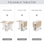 Folding Dining Table, Drop Leaf Table for Small Space with Drawer and Open Storage Shelves, Modern Rectangular Kitchen Dining Table, 47.2" L x 28.3" W (Oak & White)