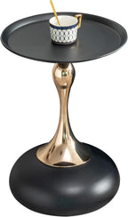 End Tables, Small Round Side Table Corner Drink Tables Small Coffee Table Cocktail Table, Metal Frame Sofa Side Snack Table Bedside Table Nightstand for Bedroom Living Room Patio Bar, Black