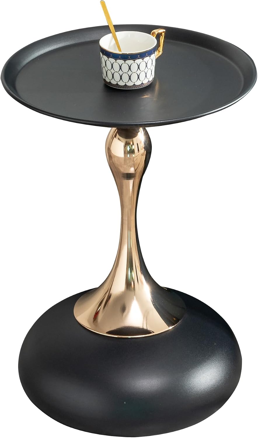 End Tables, Small Round Side Table Corner Drink Tables Small Coffee Table Cocktail Table, Metal Frame Sofa Side Snack Table Bedside Table Nightstand for Bedroom Living Room Patio Bar, Black