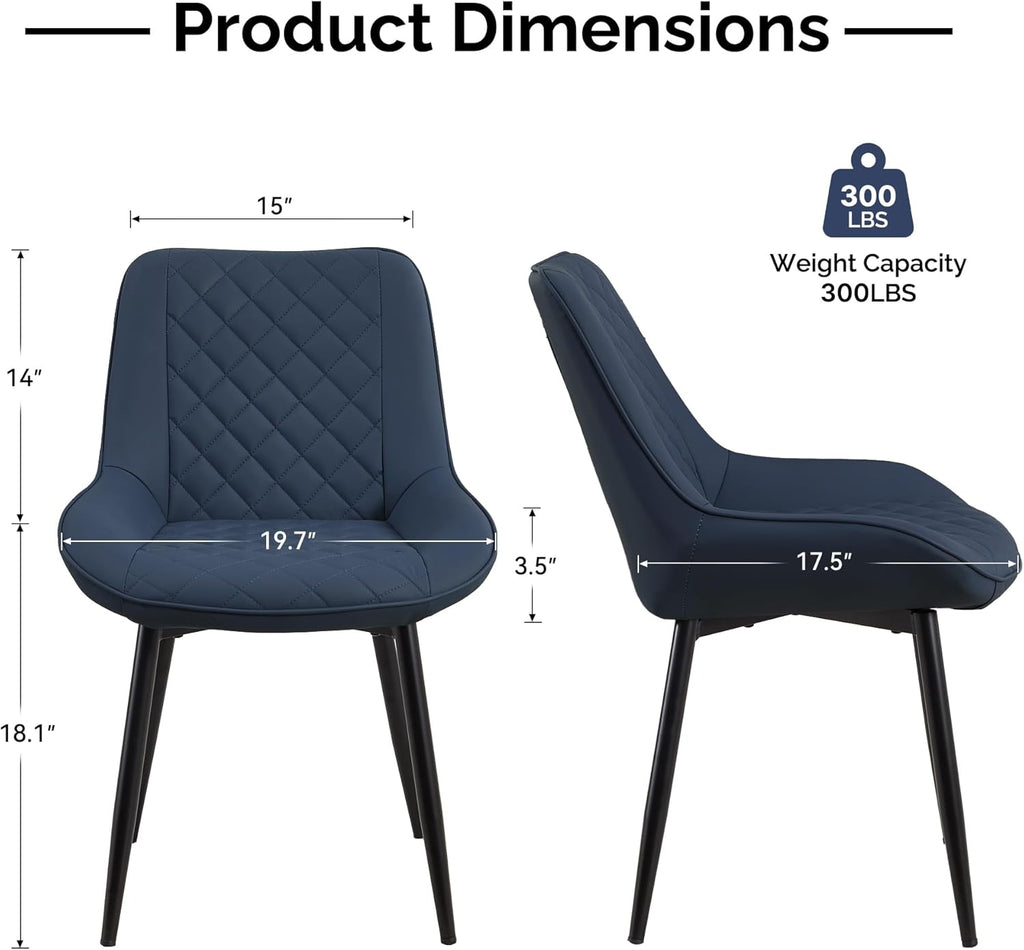 Dining Chair Set of 4, Modern Dining Chairs with Thick Cushions, Faux Leather Upholstered Kitchen Dining Room Chairs with Metal Adjustable Legs for Dining Living Room, Blue