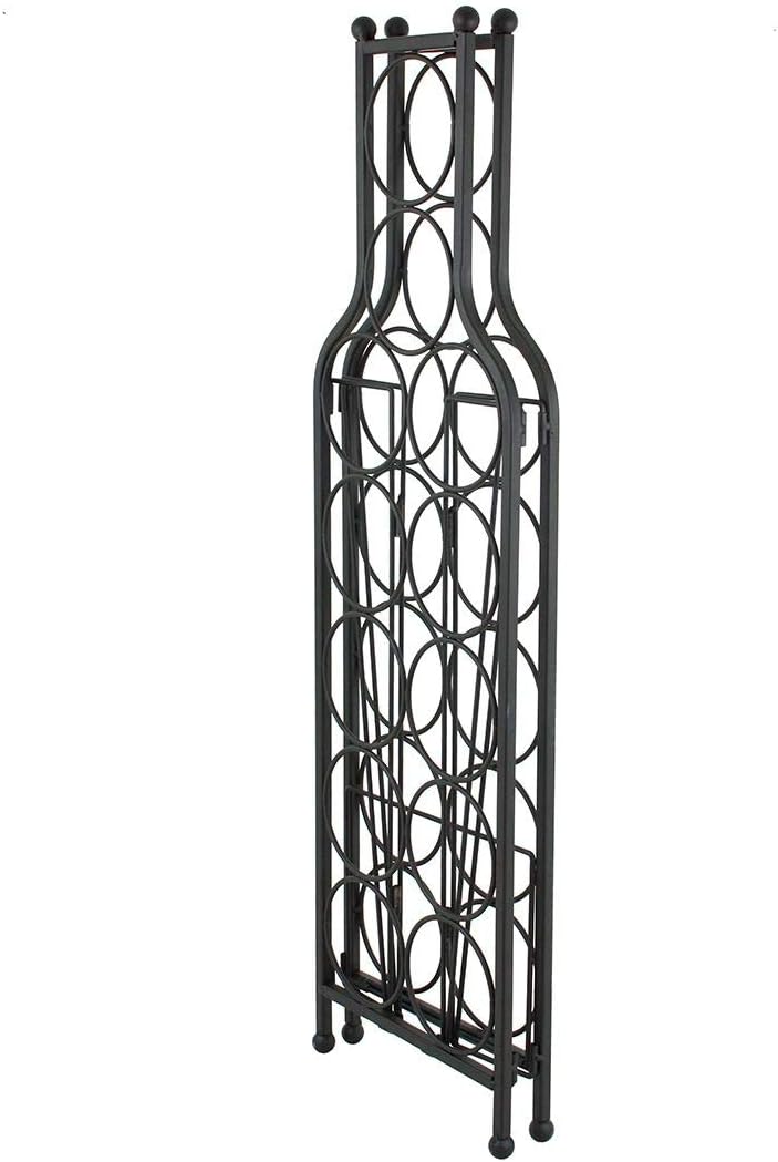 Oenophilia Wine Bottle Matrix Holder Wine Rack, 12 Bottle Freestanding Floor Wine Storage, Sturdy Metal Matte Black Construction, Foldable, Wine Bottle Shaped Design