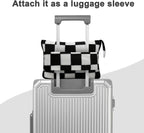 Travel Blanket and Pillow Compact, Premium Soft 2 in 1 Airplane Blanket with Soft Bag Pillowcase，Hand Luggage Sleeve and Backpack Clip (Checkered Black)