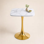 24 Inch Square White Marble-Look Tulip Dining Table for 2–4 with Gold Metal Base – Space Saving Small Apartment Kitchen Table, Pedestal Bistro Table for Breakfast Nook, Cafe, Studio Living (No Chairs)