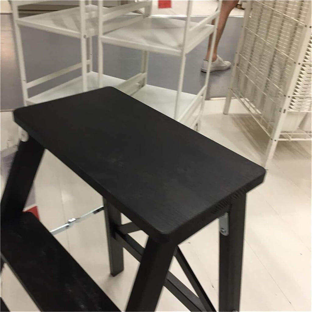 Step Stool 3-Step Black Wood Folding Stepladder & Step Stool - Lightweight Anti-Slip Pedal Design for Home Kitchen - 300 lb Capacity