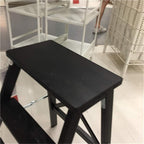 Step Stool 3-Step Black Wood Folding Stepladder & Step Stool - Lightweight Anti-Slip Pedal Design for Home Kitchen - 300 lb Capacity