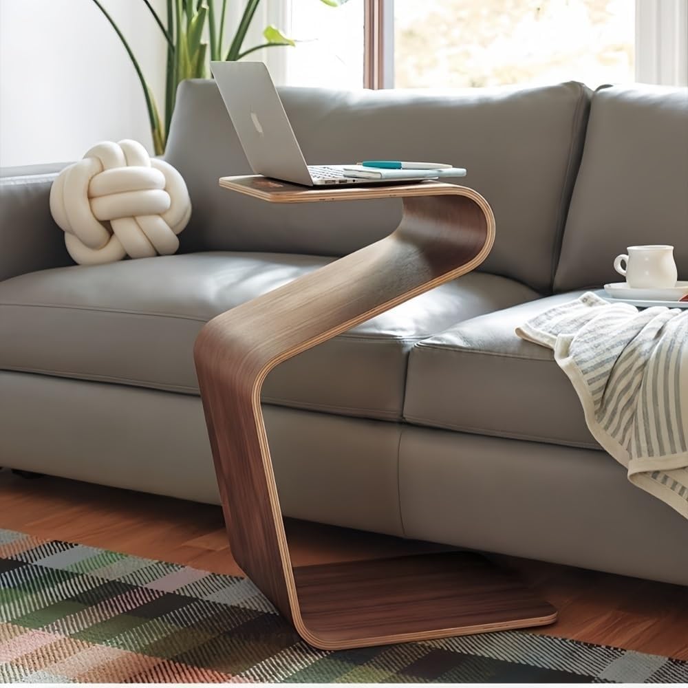 N-Shaped End Table Side Table with Handle and Magazine Rack Wood Small Tables Tea Tables for Living Room Apartment Lightweight(Natural)