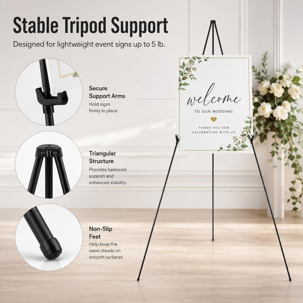 RRFTOK Easel Stand for Sign,63'' Instant Lightweight Portable Ground Easel for Wedding Sign and Poster Display Stand, Metal Tripod with Portable Bag,1-Pack.