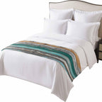 Teal Orange Grey Bed Runners for Queen Size Beds, Decorative Bed Throws for Foot of Beds, Luxury Bedding Protector Slipcover Farmhouse Vintage Wooden Bedrunners & Scarves for Bedroom Hotel, 94"x20"