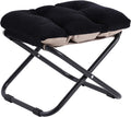 Welnow Folding Foot Stool, Upholstered Small Accent Ottoman with Detachable Thick Cotton Cushion, Padded Sofa Stool with Straight Metal Legs for Lazy Chair, Living Room, Bedroom, Black