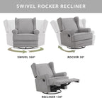 Oxford Baby Teegan Upholstered Glider Recliner Rocking Chair 360° Swivel for Nursery and Living Room - Gray