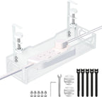 Under Desk Cable Management Tray, No Drill Mesh Desk Cable Tray, Wire Management Tray Cable Management Rack, Wire Organizer and Cable Management Box (White)