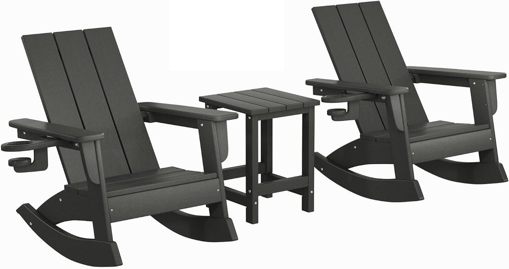 WestinTrends Ashore 3-Piece Kids Modern Rocking Chair with Cup Holder and Square Side Table Set, Gray