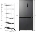 10in Slim Storage Cart, Metal 6-Tier Narrow Rolling Shelf, Sturdy Slim Storage with Hooks Ideal for Kitchen, Bathroom, and Laundry Room (10in White)
