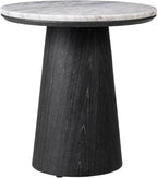 HULALA HOME Modern End Table, 19.75" Round Side Table with Genuine Marble Top and Solid Wood Cone Base, Minimalist Accent Table for Living Room, Bedroom, Small Spaces, Black