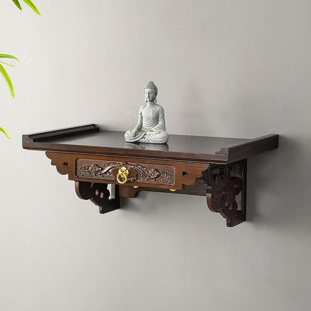 HARELA Buddha Altar Table, Wall-Mounted Personal Shrine Altar Table, Buddhist Altar Shelf for Home, Wall Hanging God Shelf for Wealth God, Guanyin, Buddha Statue(80x30x20cm/31.5x11.8x7.9in)