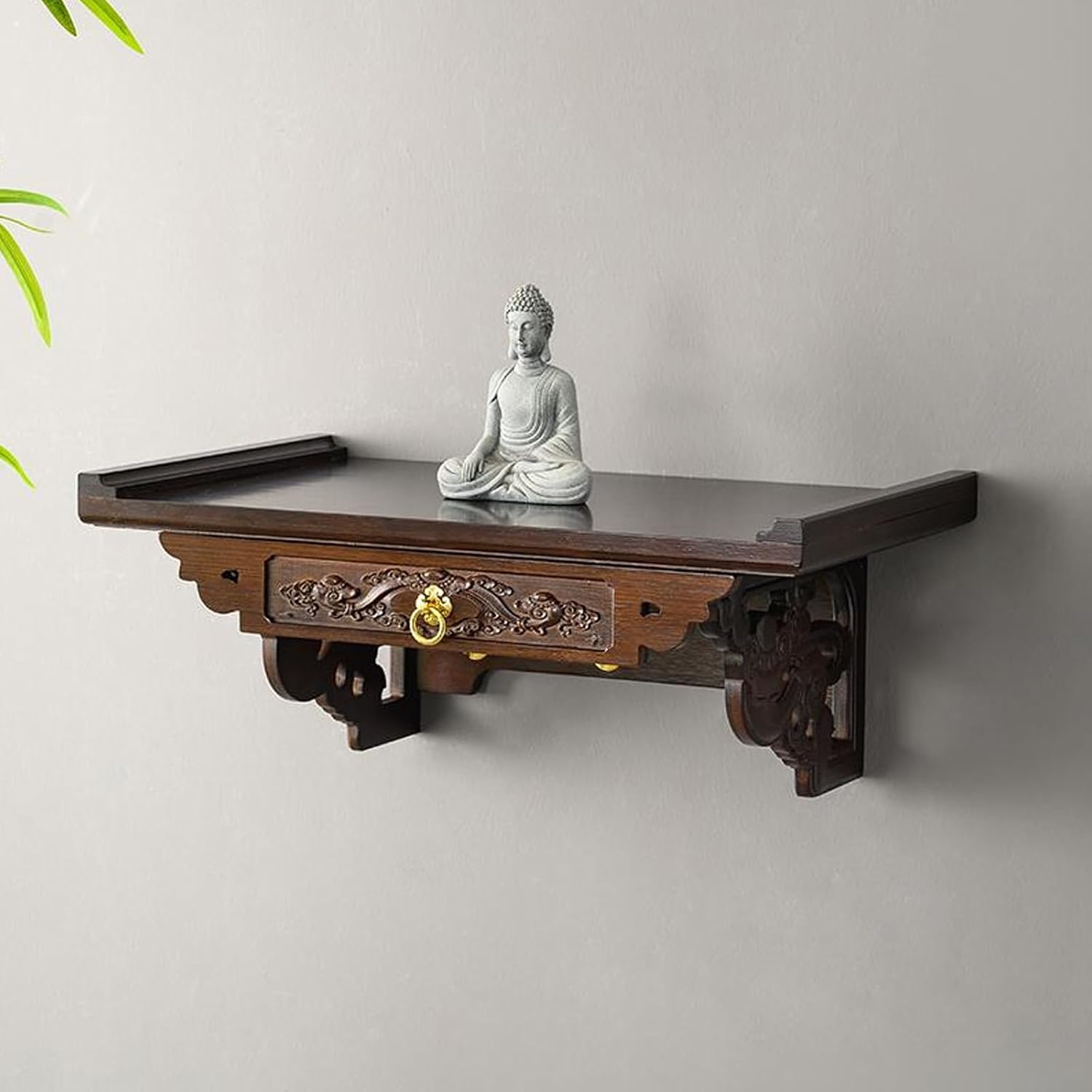 HARELA Buddha Altar Table, Wall-Mounted Personal Shrine Altar Table, Buddhist Altar Shelf for Home, Wall Hanging God Shelf for Wealth God, Guanyin, Buddha Statue(80x30x20cm/31.5x11.8x7.9in)