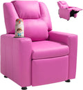 VEVOR Kids Recliner, Toddler Recliner with Cup Holder, 101° to 121° Adjustable Backrest, Push Back PU Leather Kids Reclining Chair Couch with Footrest & 90 lbs Load, Ideal for Child Ages 1-6, Pink