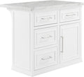 Crosley Furniture Cutler Faux Marble Top Kitchen Island with Storage, Breakfast Bar, Microwave Stand, White