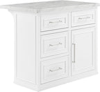 Crosley Furniture Cutler Faux Marble Top Kitchen Island with Storage, Breakfast Bar, Microwave Stand, White