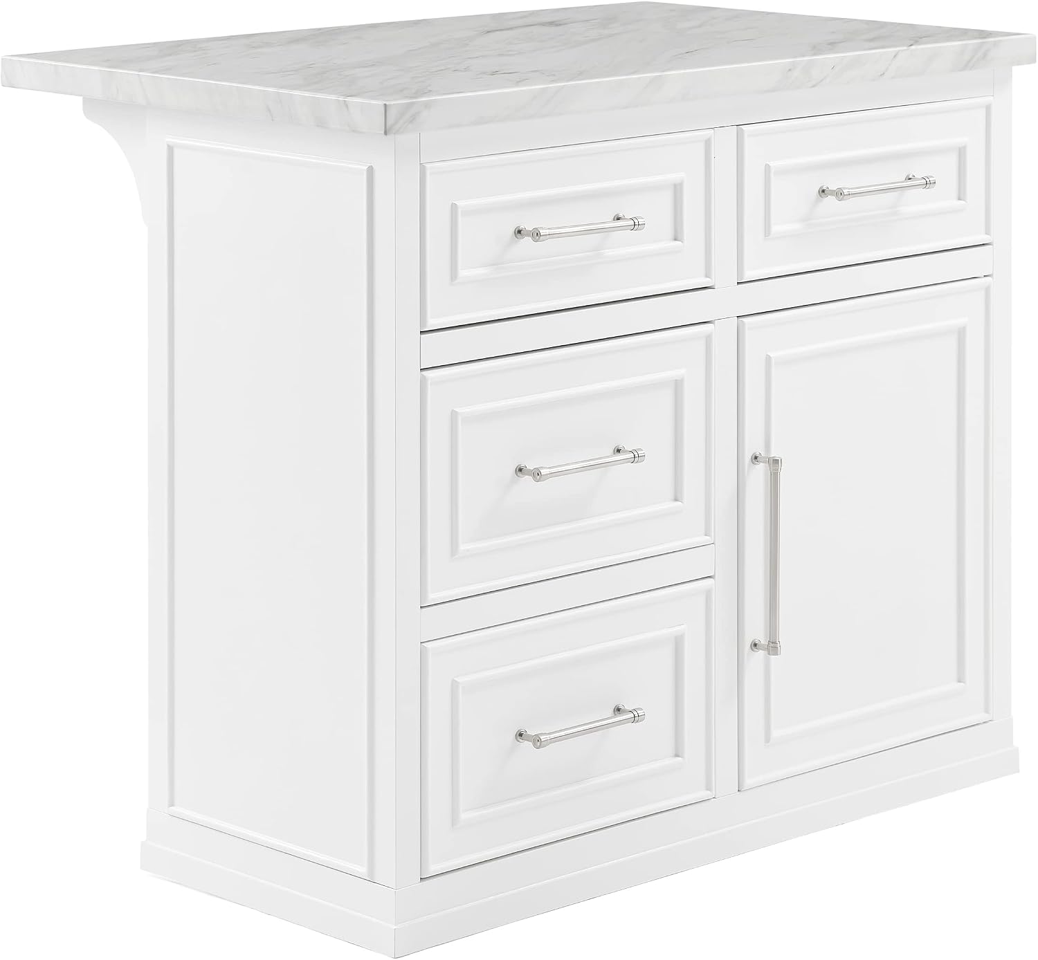 Crosley Furniture Cutler Faux Marble Top Kitchen Island with Storage, Breakfast Bar, Microwave Stand, White