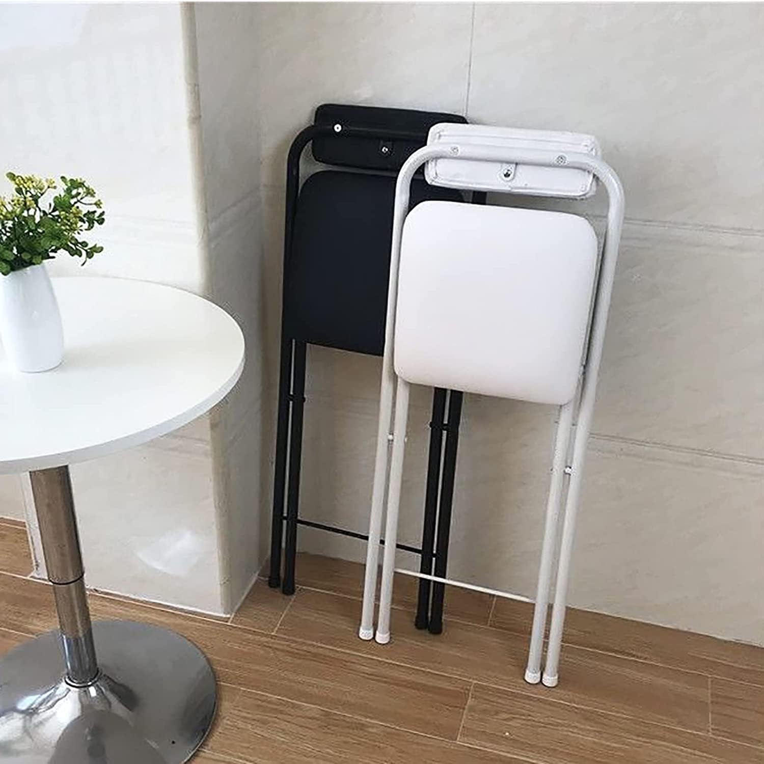 Home Folding Bar Stool with Backrest,Leather Padded Counter Height Foldable Stool,Portable Folding Stool Tall Bar Stools for Outdoor Kitchen Shop Cafe,1 PC ( Color : White , Size : Seat Height 25.5inc