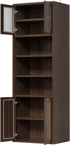 71.3''Tall Kitchen Pantry Cabinet with Oversized Open Shelf & Coffee Station,Tall Extra Deep Enclosed Storage, Fluted Rattan Doors,Adjustable Shelves, Anti-Tip, for Multi-Room Use,Brown