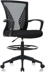 Drafting Chair Tall Office Chair Ergonomic Desk Chair Massage Mid Back Mesh Computer Executive Chair with Lumbar Support & Foot Ring Height Adjustable Rolling Swivel Drafting Stool for Standing Desk