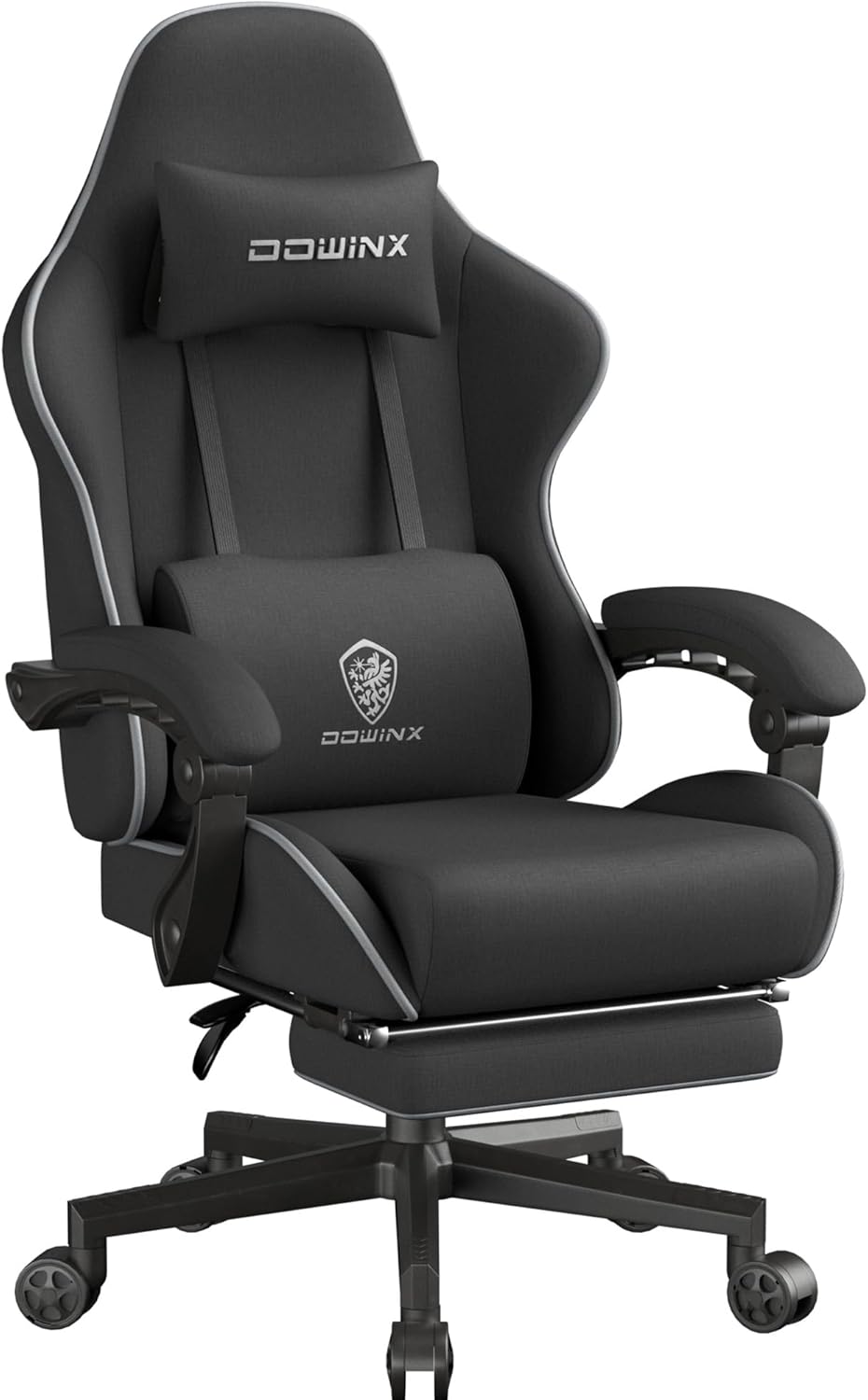 Dowinx Big and Tall Gaming Chair Fabric with Footrest Pocket Spring Cushion for Home Office, High Back Recliner Height Adjustable Ergonomic Comfy Cloth Computer Desk Chair, Black
