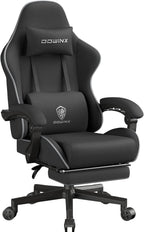 Dowinx Big and Tall Gaming Chair Fabric with Footrest Pocket Spring Cushion for Home Office, High Back Recliner Height Adjustable Ergonomic Comfy Cloth Computer Desk Chair, Black