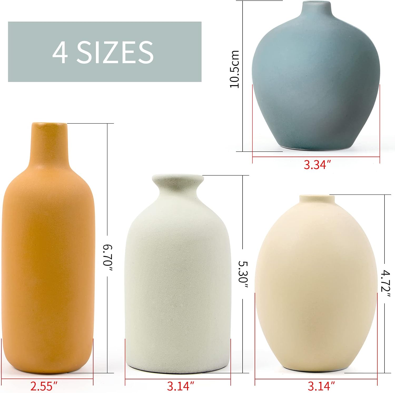 Ceramic Vase Set of 4,Small Vases for Dried Flowers&Pampas Grass,Vase for Home Decor,Modern Farmhouse Decor,Morandi Color Ceramics Decoration for Centerpieces for Tables