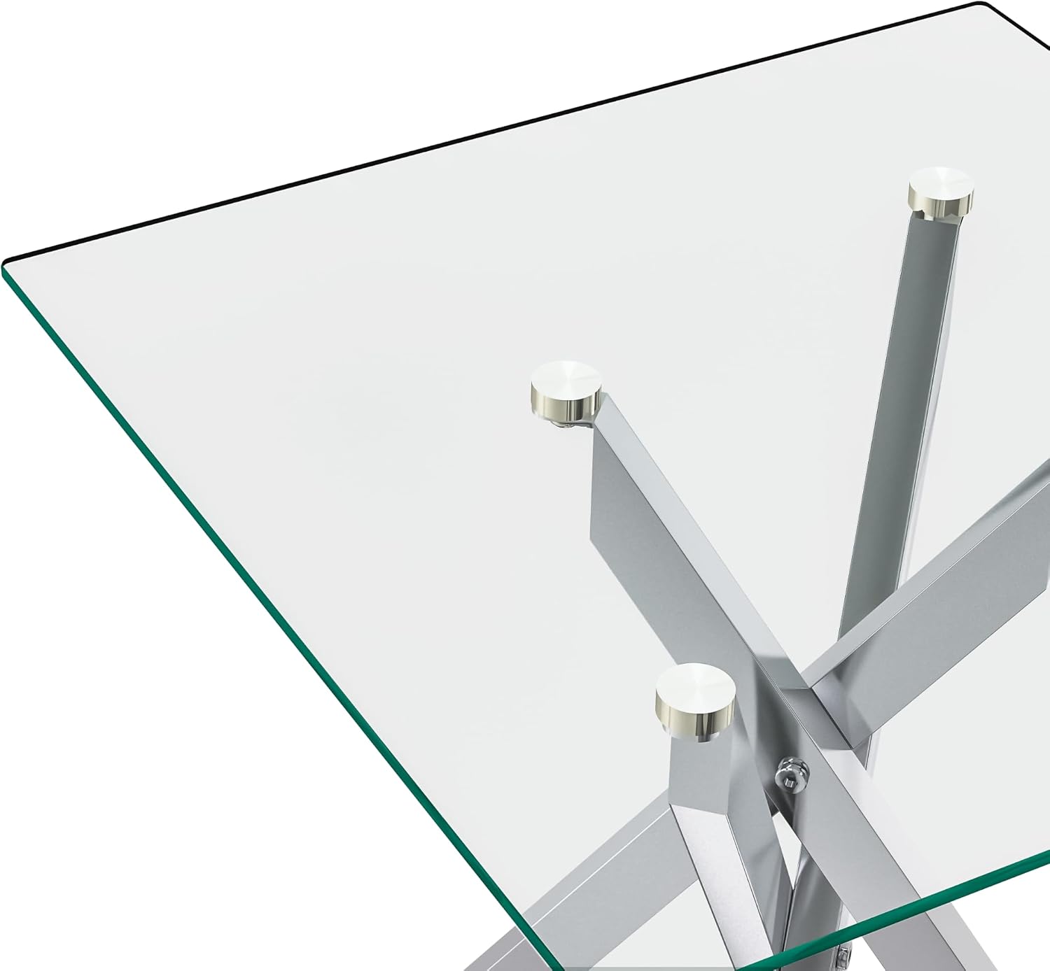 Modern Glass Side Table 17.72" Square End Table with Metal Legs, Small Clear Tempered Glass Sofa Tables for Living Room, Bedroom, Nightstand (Silver)